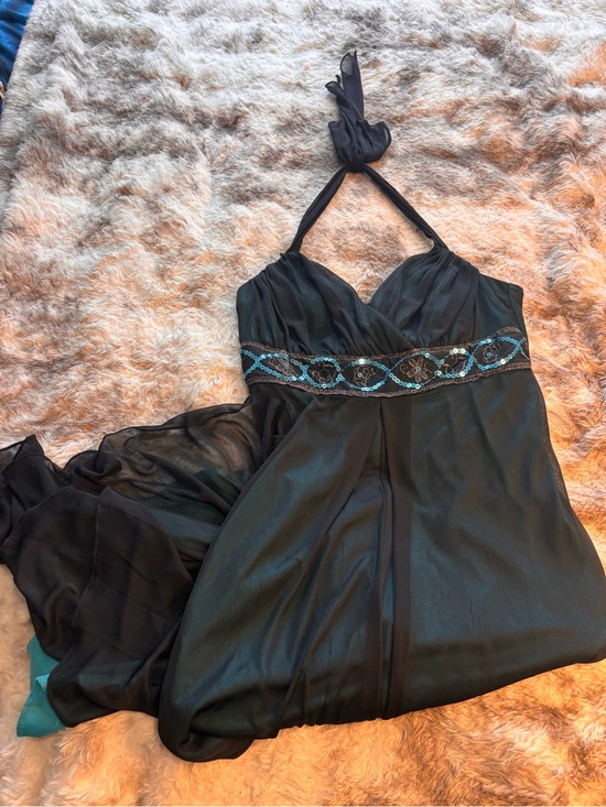 City Triangles Dresses & Skirts - Vintage Y2K City Triangles Black Halter Prom Dress with Teal Sequins